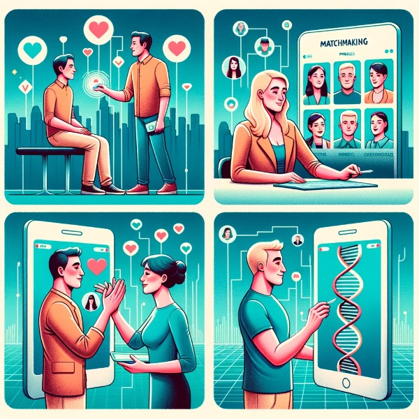 En infographic som visar resan från traditionell dejting till DNA-baserad matchning.